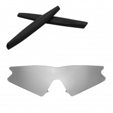 Walleva Titanium Mr.Shield Polarized Replacement Lenses + Black Earsocks for Oakley M Frame Sweep Sunglasses